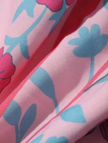DAZY Floral Retro Print V-Neck Loose Long Dress, Women Summer Sleepwear Pajamas - Pink - View 8
