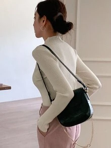 DAZY Mock Neck Ribbed Knit Sweater,Long Sleeve Tops,Fall Clothes - Beige - View 2