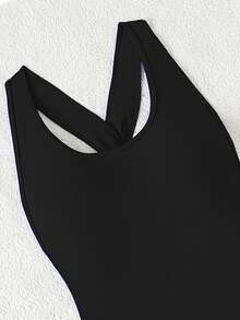 Swim SXY Đồ bơi một mảnh hở lưng màu trơn không tay cho nữ mùa hè - màu đen - Xem 3
