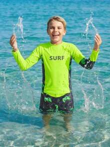 SHEIN Tween Boy Casual Fitted Video Game Glow-In-The-Dark Pattern Tankini 2 Pieces Swimsuit, Suitable For Spring/Summer, Beach Vacation - Multicolor - View 2
