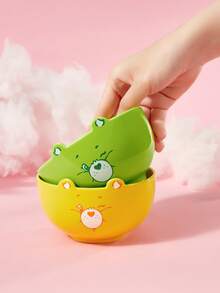 SHEIN X Care Bears 1 chiếc bát ăn sáng hình nhân vật hoạt hình dễ thương đường kính 12cm, bát súp sâu 420ml, bát tráng miệng bằng gốm sứ, thích hợp đựng salad, mì Ý, yến mạch, mì ramen, dùng được trong lò vi sóng và máy rửa chén, thích hợp cho Ngày Valentine. - Màu vàng - Xem 2