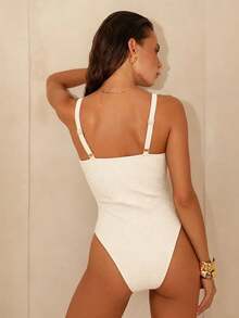 Swim Chiccia Traje de baño de una pieza con escote en V profundo y decoración metálica, para primavera/verano - Albaricoque - Ver 3