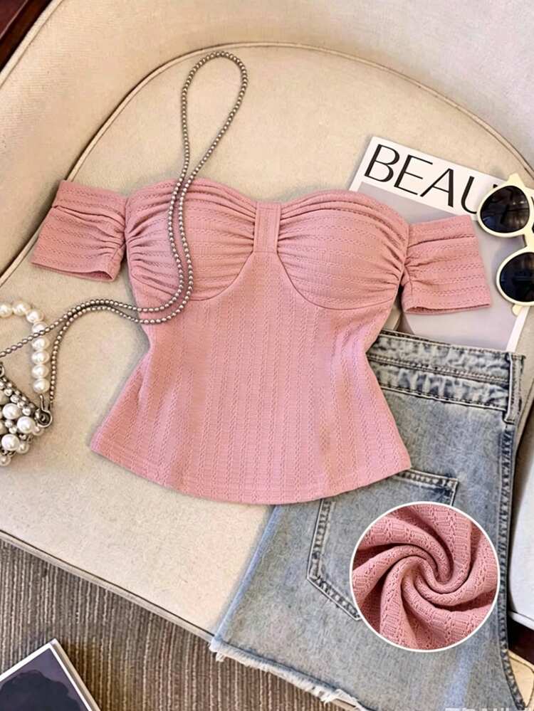 Casual Slim-Fit Off-Shoulder T-Shirt For Women, Spring & Summer Y2k