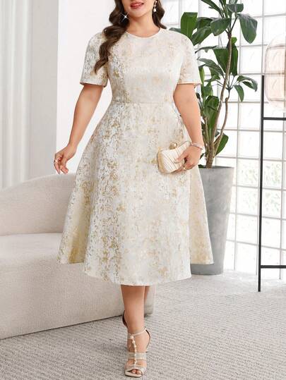 Reflora Plus Size Women's Dresses, Elegant, Romantic, Short Sleeve, Mid-Length, Spring & Summer
