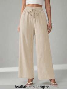 SHEIN Tall CURVE Plus Size Casual Solid Color Loose Pants - Apricot - View 9
