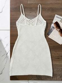 Swim Vcay Damen Aprikot gestricktes Diamantmuster Kurzes Slip Kleid, eleganter Urlaubsstil - Aprikosenfarben - Übersicht 6