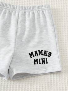 SHEIN Bộ 2 món cho bé trai gồm áo không tay có mũ và quần short cạp chun, chất liệu mềm mại, in chữ. - Màu Xám nhạt - Xem 7