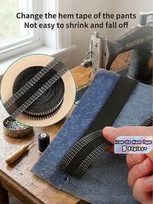 1pc Trousers Edge Modified Strips(1m/2m/3m/5m/10m), Iron-On Pants Edge Shorten Self-Adhesive Pants Mouth Paste Hem Fabric Tape For Suit Pants Jeans Trousers, Self-Adhesive Trouser Tape, Washable Iron-On Hem Clothing Tape, DIY Sewing Accessories - Easily Transform Your Pants Christmas For Holiday Gift Giving - Black and White - View 1
