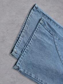 Manfinity Denimwave 男士水洗蓝色弧形口袋纽扣门襟阔腿牛仔裤 - 藍色 - 查看 4