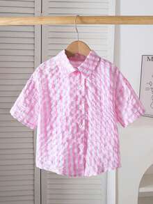 SHEIN Young Girl Summer Casual Striped Shirt With Bow Decor - Multicolor - View 9