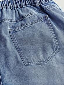 SHEIN MOD Celana Jeans Wanita Ukuran Besar Model Longgar Sobek Warna Biru dengan Potongan Lebar - Medium Wash - View 4