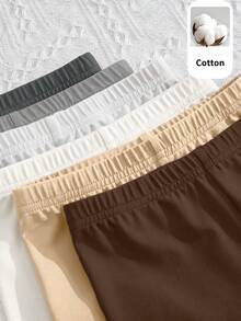 SHEIN 6pcs/Set Young Girl Solid Color Knit Casual Shorts - Multicolor - View 5
