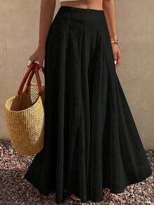 Mulvari Women's Black Romantic Elegant Flare Skirt, Spring/Summer , Festival Holiday - Black - View 6