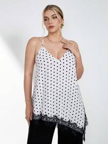 Chikora Plus Size Elegant Lace White Patchwork Tea Party Camisole,Women's Summer Curve Cocktail Tops, Outfits,Office Work Wear Blouses - Brown - View 4