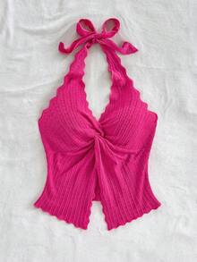 SHEIN Tall CURVE 大码女式西部风格扭结吊带背心 - 西瓜粉 - 查看 8