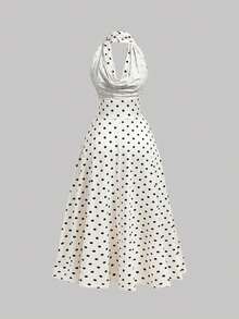 SHEIN MOD Women's Elegant 90s Inspired 70s 2000s Retro White With Black Polka Dots Polka Dot Print Long Dress, Summer Party Vacation Festival Outfits Beach - Black and White - View 6