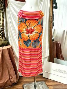 EMERY ROSE Summer Floral Print Foldover Waist Patchwork Knit Bodycon Mini Skirt - Multicolor - View 2