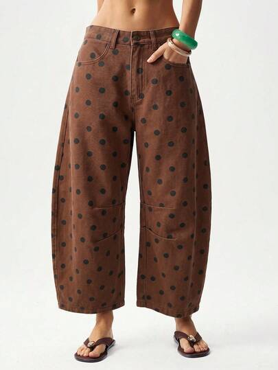 Bohemela Casual Woven Polka Dot Print Pattern Loose Harem Pants
