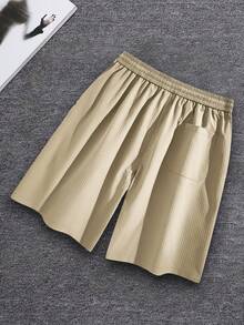 Manfinity LEGND Men's Loose Solid Casual Shorts, Urban Style Drawstring Waist, Daily & Weekend Wear - Khaki - View 2
