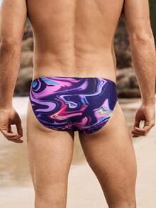Manfinity Swimmode 男士紮染印花三角泳褲 粉色 夏季休閒鄉村海灘度假 夏威夷熱帶洗浴情侶約會款 - 彩色 - 查看 3