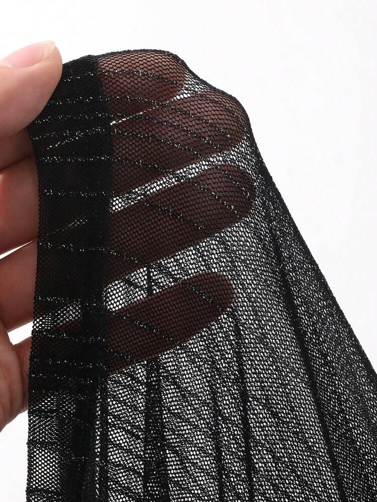 Men's Black Mesh Fabric Elastic Sheer Pullover