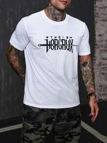 Camiseta de cuello redondo con estampado de letras para hombre, camiseta gráfica de verano, colaboración - Blanco - Ver 3