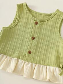 SHEIN Bộ 2 món cho bé gái, kiểu dáng dễ thương, chất liệu vải dệt họa tiết, gồm áo trắng có nơ và quần ống rộng cạp chun in hình bướm, thích hợp cho kỳ nghỉ hè. - Nhiều màu - Xem 4