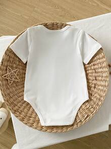 SHEIN Baby Boy Letter & Stripe Print Contrast Color Round Neck Short Sleeve Romper - Multicolor - View 6