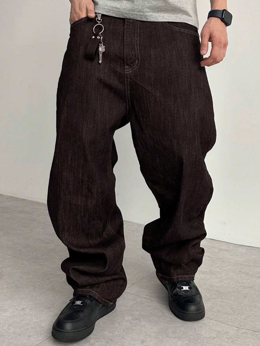 DAZY Jeans casuales de corte holgado para hombre con bolsillos, para primavera/verano - Marrón - Ver 1