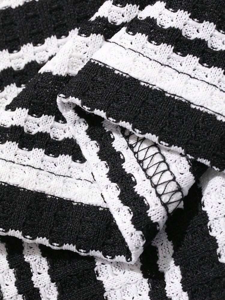 Striped Tank Top Paired With Black Shorts Men's Pajama Set