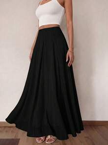Mulvari Women's Black Romantic Elegant Flare Skirt, Spring/Summer , Festival Holiday - Black - View 3