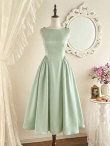 Vintamour Vintage Elegant Women's Sage Green Dress With Pockets Pearl Chain,Wedding Guest Cocktail Party Holiday Summer Dresses,Easter Bridesmaid Graduation - Pastel Green - View 5