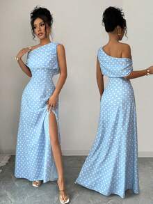 Selianne Off-Shoulder Polka Dot Casual Sexy Elegant Vacation Maxi Dress For Women, Slim Fit Summer Dress Golf White - Blue - View 3