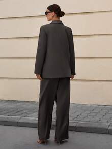 EURMUSE Fashionable Commuter Solid Color Jacket And Pants Suit - Brown - View 2
