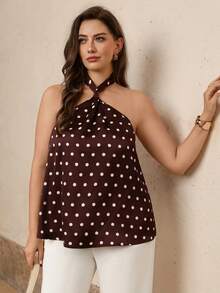 Juhart Fashionable Sexy Deep Coffee Polka Dot Halter Neck Backless Camisole Top For Women - Coffee Brown - View 3