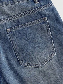 ROMWE MEN Men's Printed Denim Shorts, Suitable For Spring And Summer - Blue - View 12