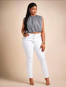 Brilight Women's Black And White Checkered Plaid Summer Casual Picnic Vintage Round Neck Loose Fit Blouse,Large Size Shirt,Beachwear Music Festival Vacation - Black - View 5