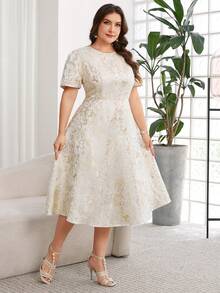 Reflora Plus Size Women's Dresses, Elegant, Romantic, Short Sleeve, Mid-Length, Spring & Summer - Multicolor - View 5