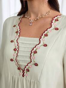 Al Najma Vestido elegante con mangas acampanadas bordadas, de moda para primavera/verano - Verde - Ver 4