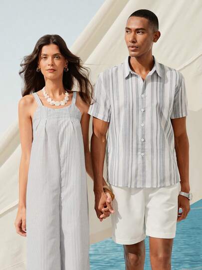 Rafferiza Men's Striped Collared Short Sleeve Shirt