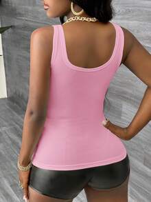 Slaydiva Casual Basic Racerback Sleeveless Deep V-Neck Ribbed Camisole,Summer Top - Pink - View 2