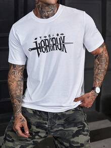 Camiseta de cuello redondo con estampado de letras para hombre, camiseta gráfica de verano, colaboración - Blanco - Ver 6