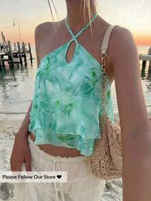 Aloruh 女款花卉夏季波西米亞風海灘度假優雅雪紡上衣，度假婚禮賓客穿搭 - 綠色 - 查看 3