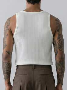 HUEFORM Áo tank top không tay dành cho nam, chất liệu vải dệt họa tiết, thích hợp để mặc ở nhà hoặc mặc nhiều lớp. - trắng - Xem 3