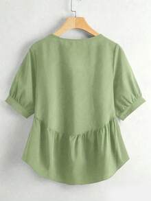 EMERY ROSE Solid High Low Peplum Blouse Peplum Top - Green - View 2