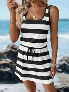 Easowa Women's Casual Printed Short Dress, Suitable For Spring And Summer - Black and White - View 7