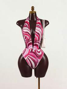 SaltGleam SaltGleam Women's Colorblock Halter Neck Sexy Versatile Bodysuit For Dates & Outings - Multicolor - View 3