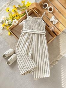 Cozy Pixies Bộ áo liền quần dệt mềm mại, họa tiết sọc, kiểu dáng thường ngày cho bé gái sơ sinh/trẻ nhỏ. - Nhiều màu - Xem 2
