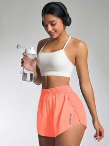 SHEIN Sovereign Charm Casual Versatile Pleated Back Slim-Fit Athletic Shorts - Orange - View 6