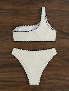SHEIN Swim Women Color Block Swimwear Set With Bralette And Bikini Bottoms For Beach Vacation,Summer Beach - Beige - View 6